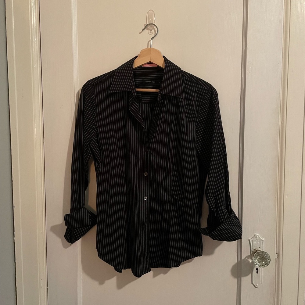 The Limited Ladies Black Pinstripe Collared Button-Down Sz. M